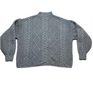 Old Navy Cable Knit Sweater L Gray Fisherman Cotton Casual Minimalist Neutra